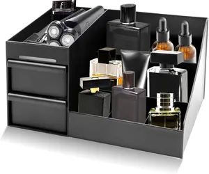 Men Organizer Perfume Stand with 7 Compartments & 2 Drawers for Bathroom Counter Storage High-Quality Plastic Design Ideal Gift for Men, Vanity, Modern
