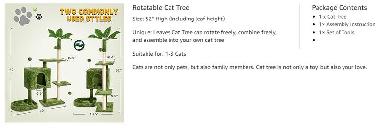 WeCharmer Cat Tree / Tower for Indoor with Green Leaves, Cat Condo Cozy Plush House with Hang Ball,  Pet Furniture with Scratching Posts cat  tree