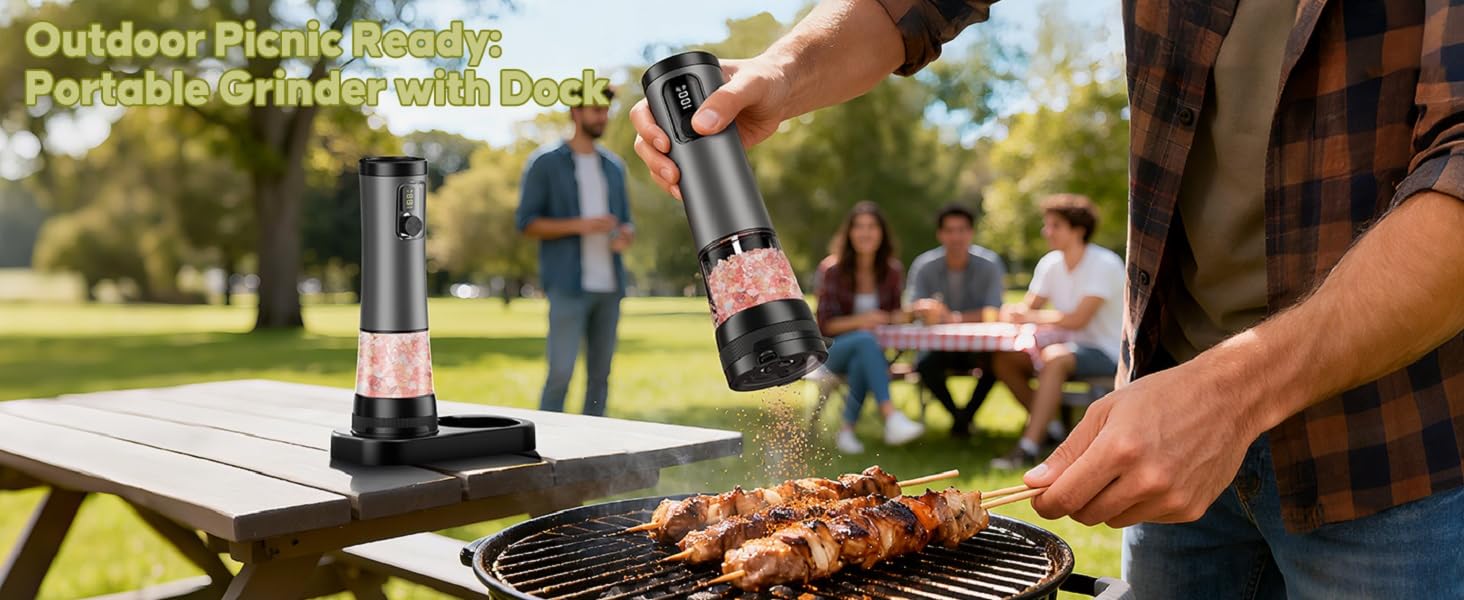 Automatic Pepper Grinder with Storage Base Electric Salt and Pepper Grinder Set Rechargeable Salt Mill with LED Power Display with Kitchen Light Automatic Pepper Grinder with Storage Base Electric Salt and Pepper Grinder Set Rechargeable Salt Mill with LED Power Display with Kitchen Light