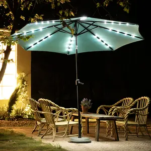 The large pool umbrella,Robust Iron Frame & Spacious Canopy,UPF 50+ fabric, blocking over 99.9% of UV rays for superior sun protection,for courtyard,beache,square,garden,cafe,restaurant,and pool(Base not included)32 Solar-Powered LED Lights