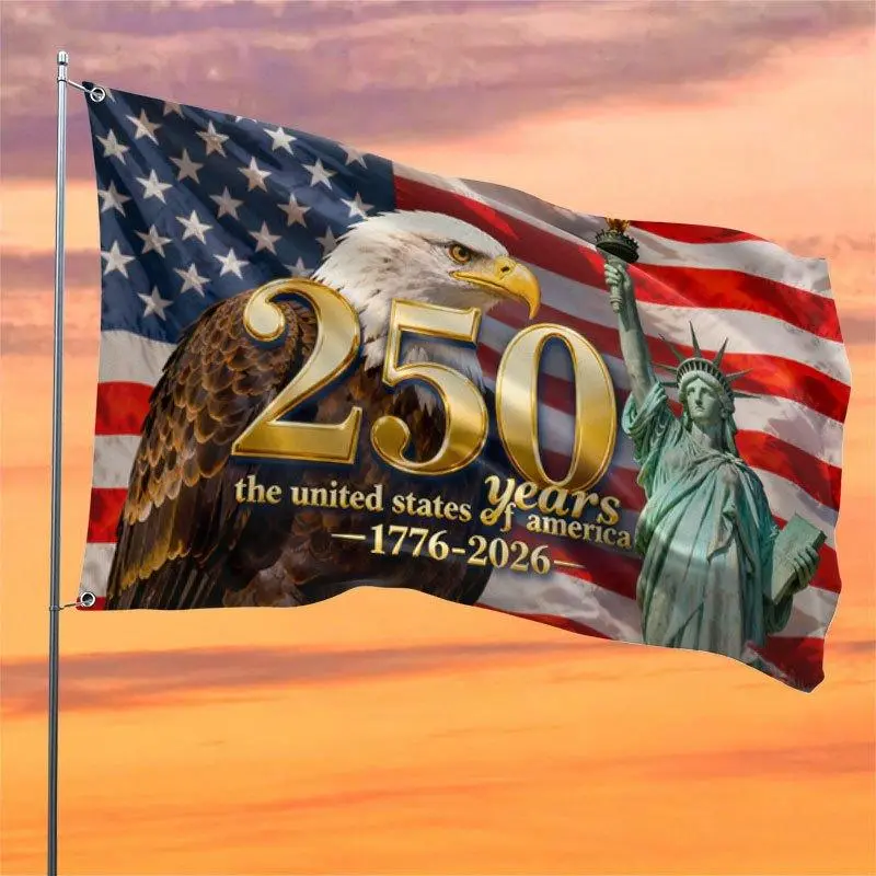Polyester American 250th Anniversary Flag (1776-2026) with Visible Pattern, Lightweight Sleek Patriotic Eagle Garden Decor, Rapid-Drying Outdoor Yard Porch Accessory for Celebrations