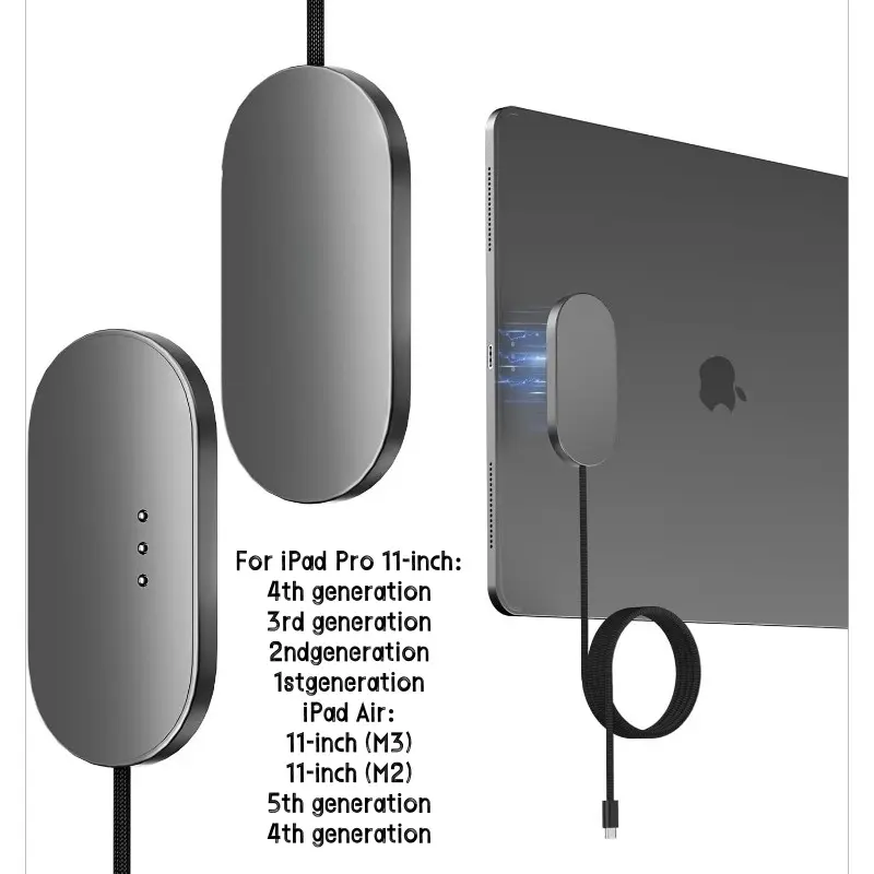 Magnetic Wireless Charger for iPad Pro 11 (1st/2nd/3rd/4th) & iPad Air 11 (M2/M3) & iPad Air 10.9 (4th/5th), 18W Fast Charging Smart Connector Alloy Wireless Charging Pad with USB-C Cord Cable Tablet Android Adapter Plug,back to school,back to school haul
