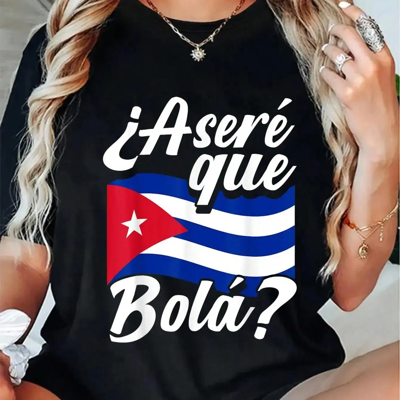 Men's 100% Cotton Fabric Casual T-Shirt - Unisex Oversized Style Top with Cuban Saying "Asere Que Bola?" & Cuban Flag Design