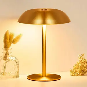 Portable LED Mushroom Table Lamp, Cordless Desk Night Light with 5200mAh Rechargeable Battery, Stepless Dimming Small Lamp with 3 Modes and Brightness Control for Bedroom/Patio/Bar/Coffee shop