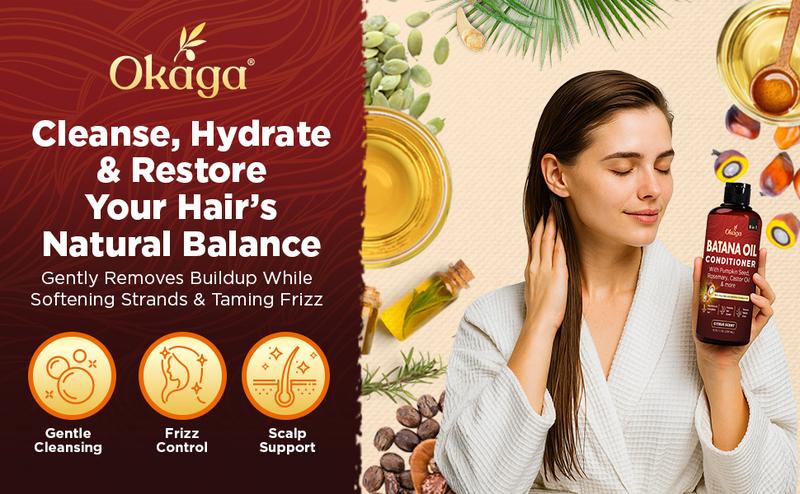 Okaga Batana Oil Conditioner - Support Hair Growth, Hydration, & Shine - 8 in 1 Formula of Natural & Organic Ingredients for Healthy Hair - (300 mL)