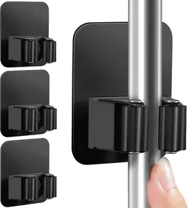 4 Pack Broom Holder Wall Mount, Improved Super Anti-Slip Mop and Broom Holder Wall Mount, Broom Hanger Gripper for Kitchen, Bathroom, Closet, Garden Garage, Black | Super Anti-Slip, Mop and Broom Holder, Broom Hanger Gripper, for Kitchen, Bathroo DOMAXCAI