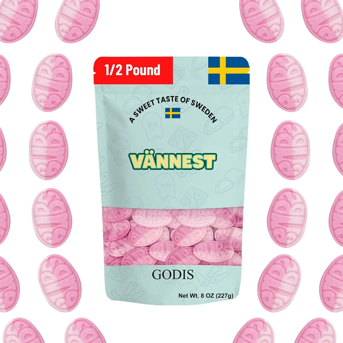 Bubs Swedish Candy - Strawberry Pomegranate Foam Ovals - 1/2 LB - Vegan BonBon - Sweet, Snack Pomegranate Candies