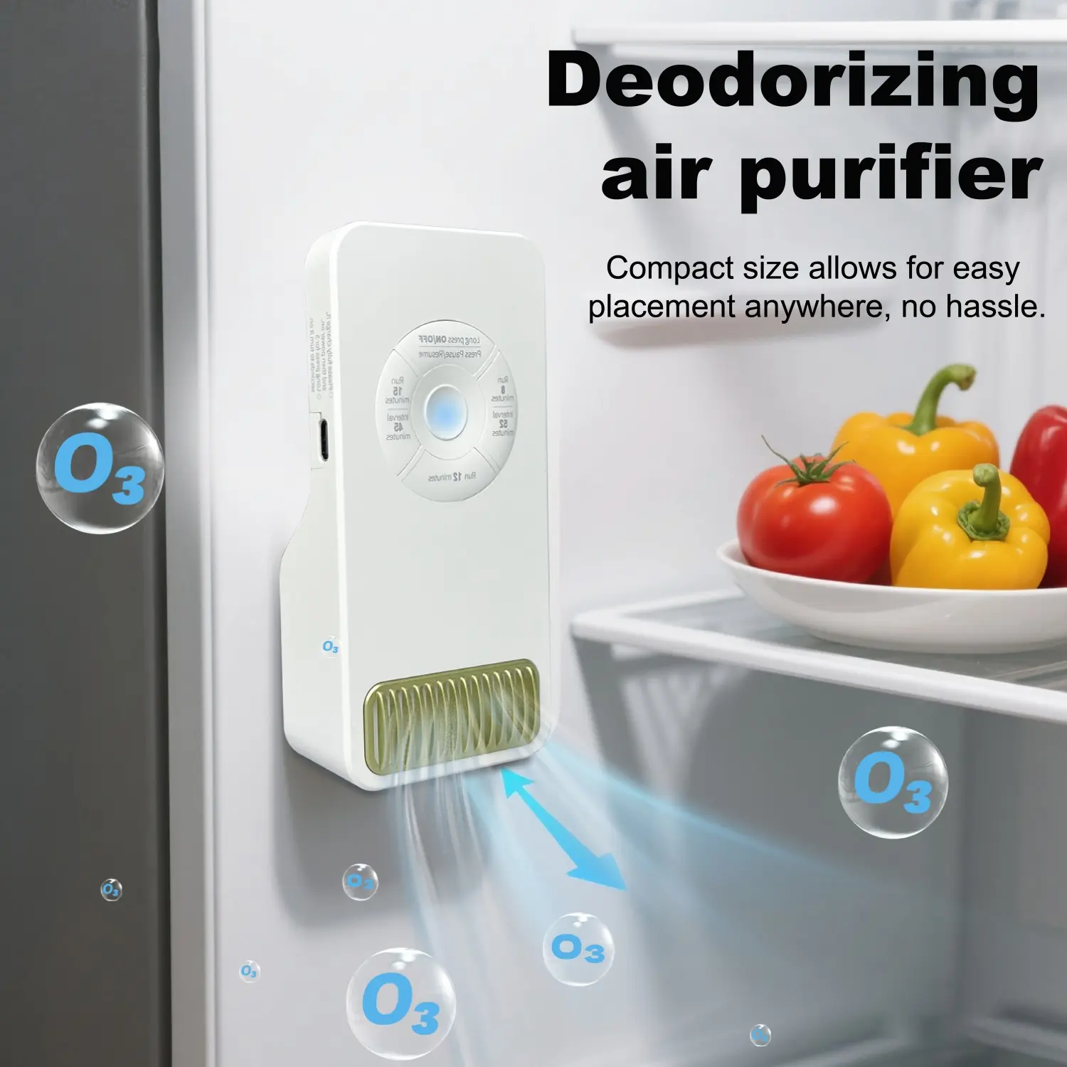 Compact USB Smart Ozone Odor Purifier - Anti-Bacteria, Deodorizing, Auto-Sense, Adjustable Timer, 5-Minute Intervals, 8/12/15/45-Minute Run Times, Built-In Battery, Easy Installation - For Refrigerator, Closet, Home Care Moth Mold Damp Proofing Gadget, Sh