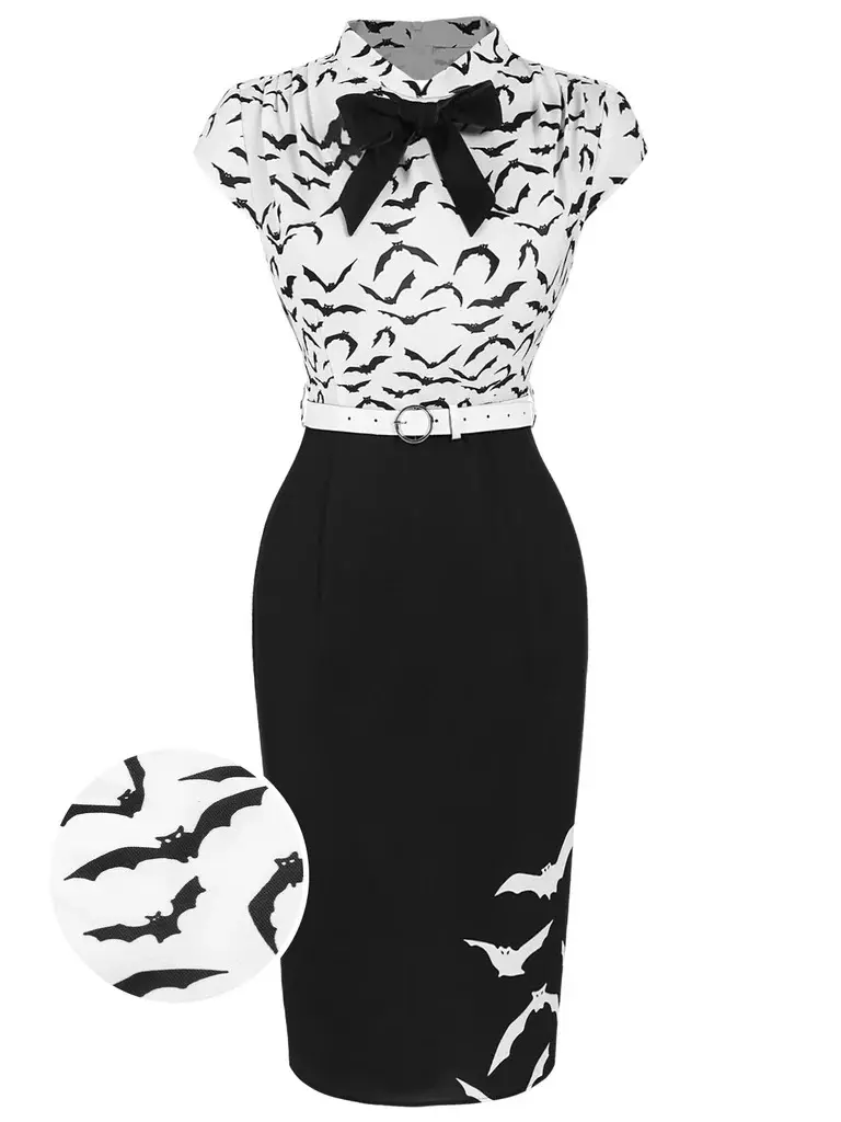 RETRO STAGE Women's 1960s Gothic Polyester Pencil Dress with Bow Lapel and Cap Sleeves, Belted Knee-Length for Night Out or Dress Up, Party Fit, 1960S Aesthetic, Outfit Of The Night, Gothic Look, Back Zipper Sohochic Fall Dresses Fall outfits Fall fashion