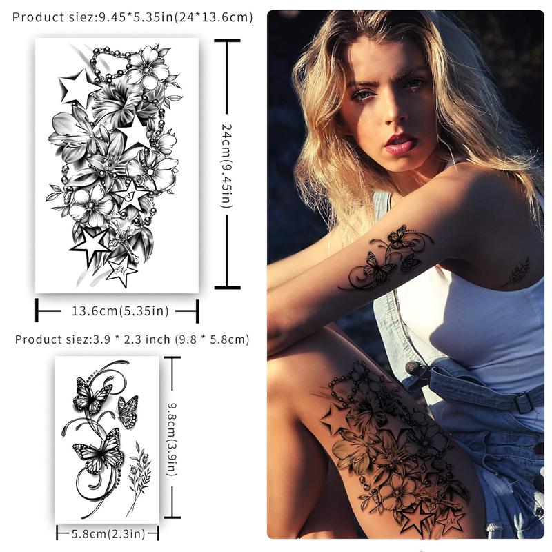 40 sheets Waterproof Temporary Tattoos Flowers Rose Butterfly Fake Tattoo Mix Style Lasting Body Art Tattoo Stickers for Women or Girls