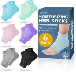 Moisturizing Heel Socks - 6 Pairs for Dry Cracked Feet, Toeless Gel Socks for Hydration and Repair