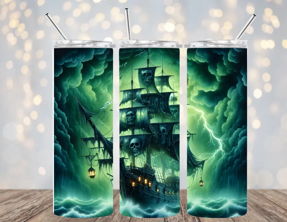20 OZ PIRATE SHIP DESIGNS 8 OPTIONS INSULATED SKINNY TUMBLER W/ STRAW