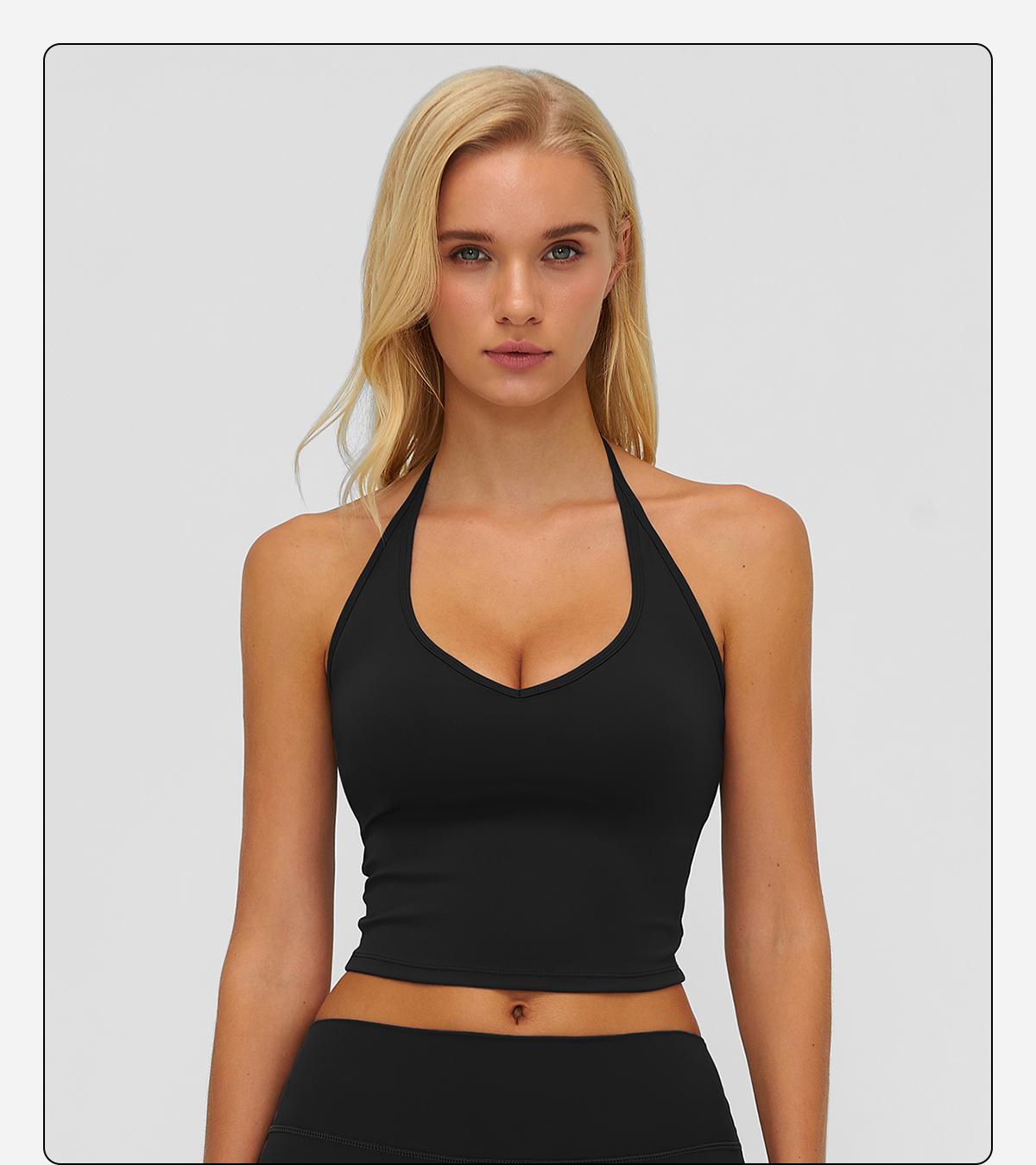 MFVIM Women's Fitted Sexy Shaping Yoga Top - Female V-Neck with Necklace Design, Breathable Skin-Friendly Nude Fabric, Ideal for Yoga, Gym, All Seasons