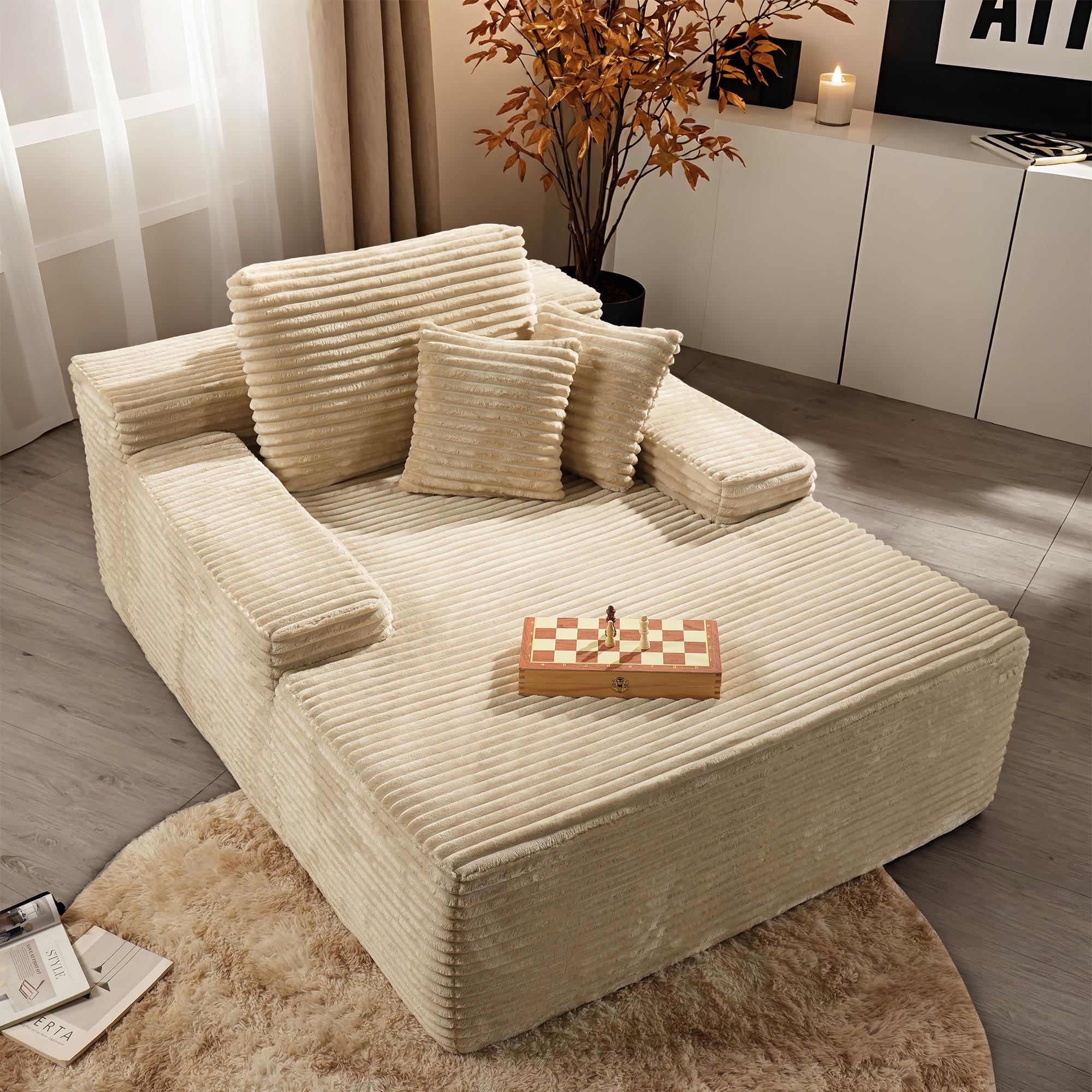 Oversized Chaise Lounge Chair Indoor Upholstered Sofa Bed Lounge Couch Chair,Reading Chair Sleeper Cloud Sofa Couch,Plush Chair Bed for Living Room Bedroom (Black)