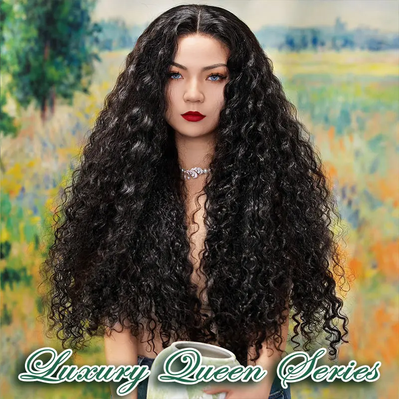 [Luxury Queen Series] FF WIG Water Wave Raw Human Hair Glueless Wig 26 30 Inches 9*6 Pre-Cut HD Lace 250% Density Natural Black Wear Go Wig with Special Drawstring