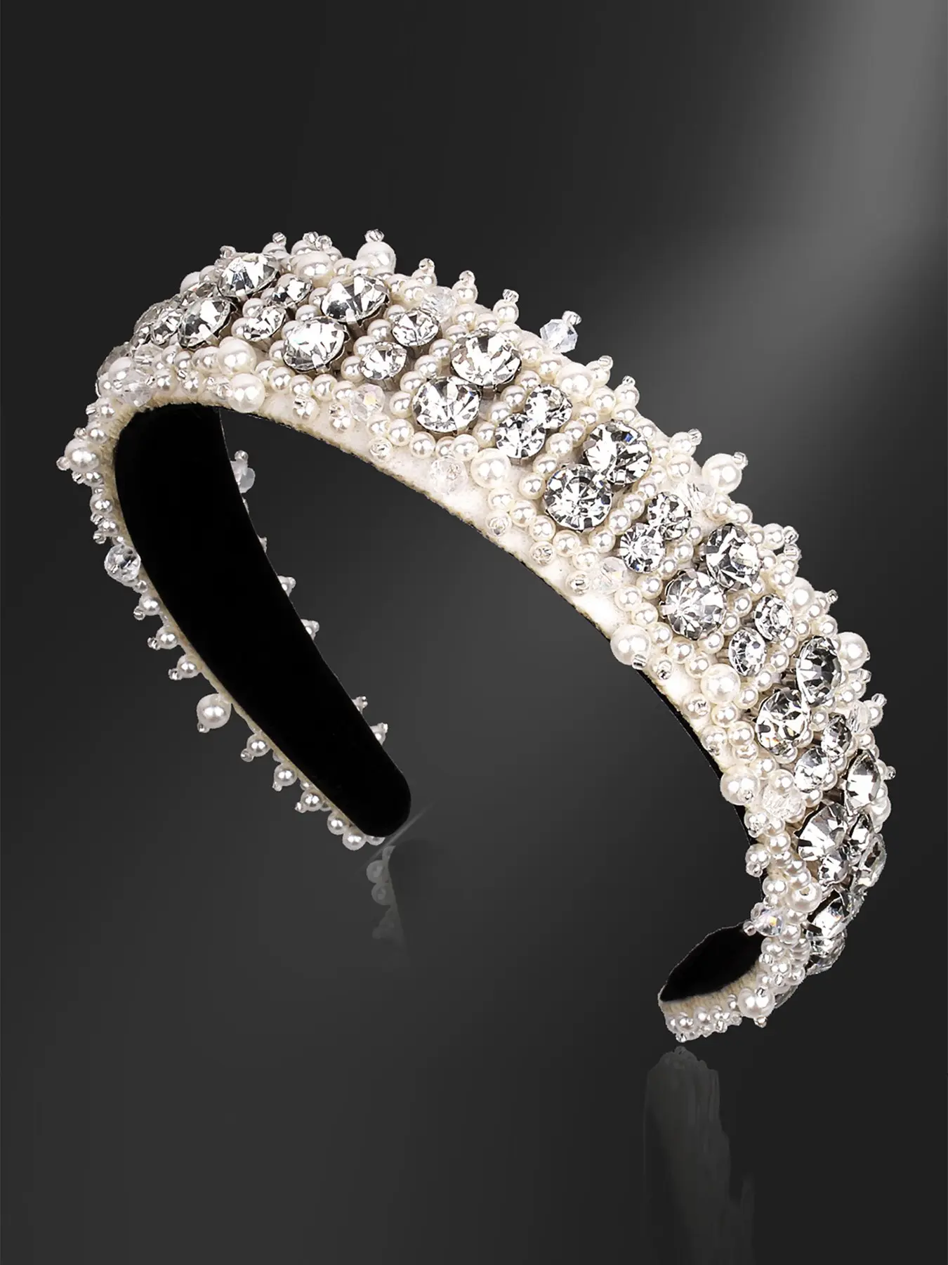 Comfortable Elegant Hairband, Bling Hair Headband, Thick Padding Design, Full With Artificial Pearl & Crystal, Velvet Lining, Bridal Headband, Wedding Hair Accessories, Fashion Headbands, Perfect for Weddings, Parties, Birthdays, Dates