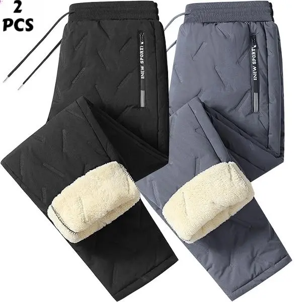 Menswear 2-Piece Heavyweight Sherpa Fleece-Lined Thick Cozy Elastic Pants - Straight/Cuffed Ankles Option, Black/PK Multi-Color, XXS-XXXXL Extra-Large Menswear Pants for Outdoor Skiing, Casual Wear, Cozy Men's Pants