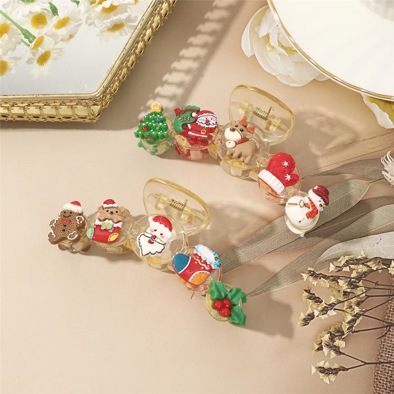 AWAYTR Christmas Hair Claws Clips for Women Cute Hair Clips for Girls Gingerbread Santa Tree Snowman Hair Barrettes Large Hair Claw Clips for Thick Thin Xmas Hair Accessories for Christmas Party