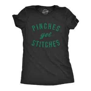 Womens Pinches Get Stitches T Shirt Funny Saint Patricks Day Novelty Patty Tee Funny Womens T Shirts Cute Vintage Fashion Casual Ladies T-Shirt Gift Saint Patrick's Day Tops for Women Funny Sarcastic Top Black