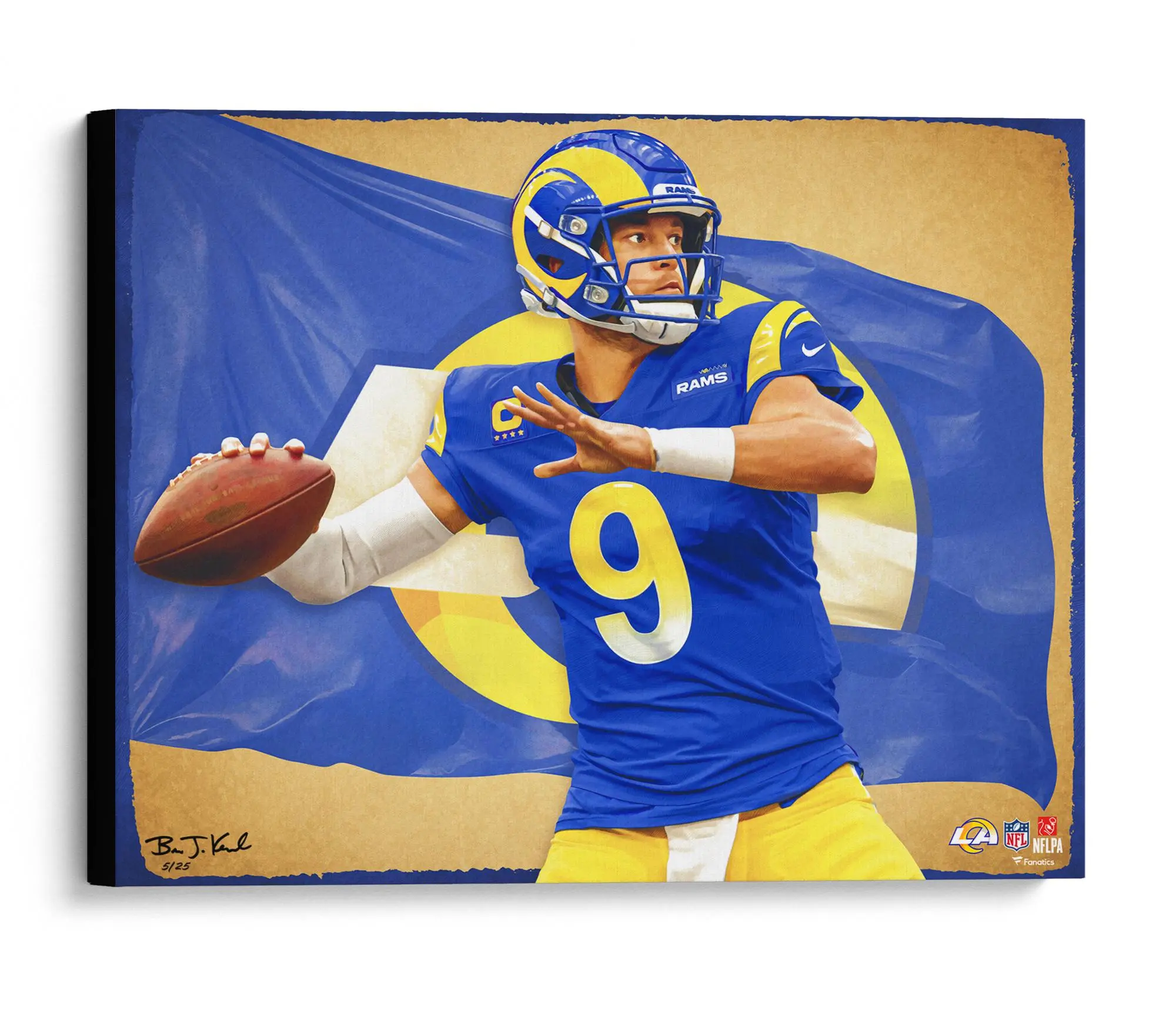 Matt Stafford Los Angeles Rams Stretched 20" x 24" Canvas Giclee Print - Designed and Signed by Artist Brian Konnick - Limited Edition 25 - Fanatics Authentic Certified