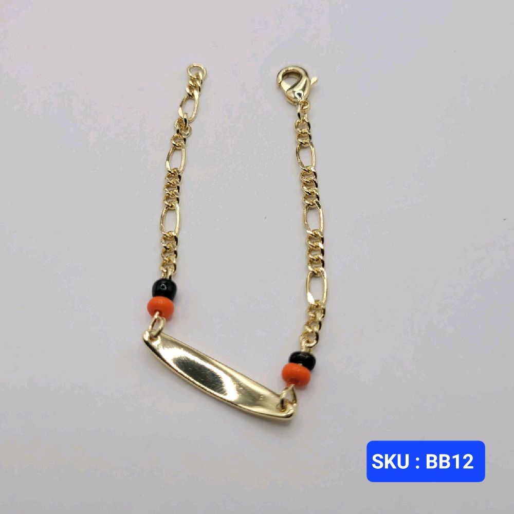 Baby Bracelet Orange and Black Adjustable Laminated-Gold 6 inches 3mm chain 5mm plate for Small Kids Protection Jewelry Baby Bracelet Orange and Black Adjustable Laminated-Gold 6 inches 3mm chain 5mm plate for Small Kids Protection Jewelry