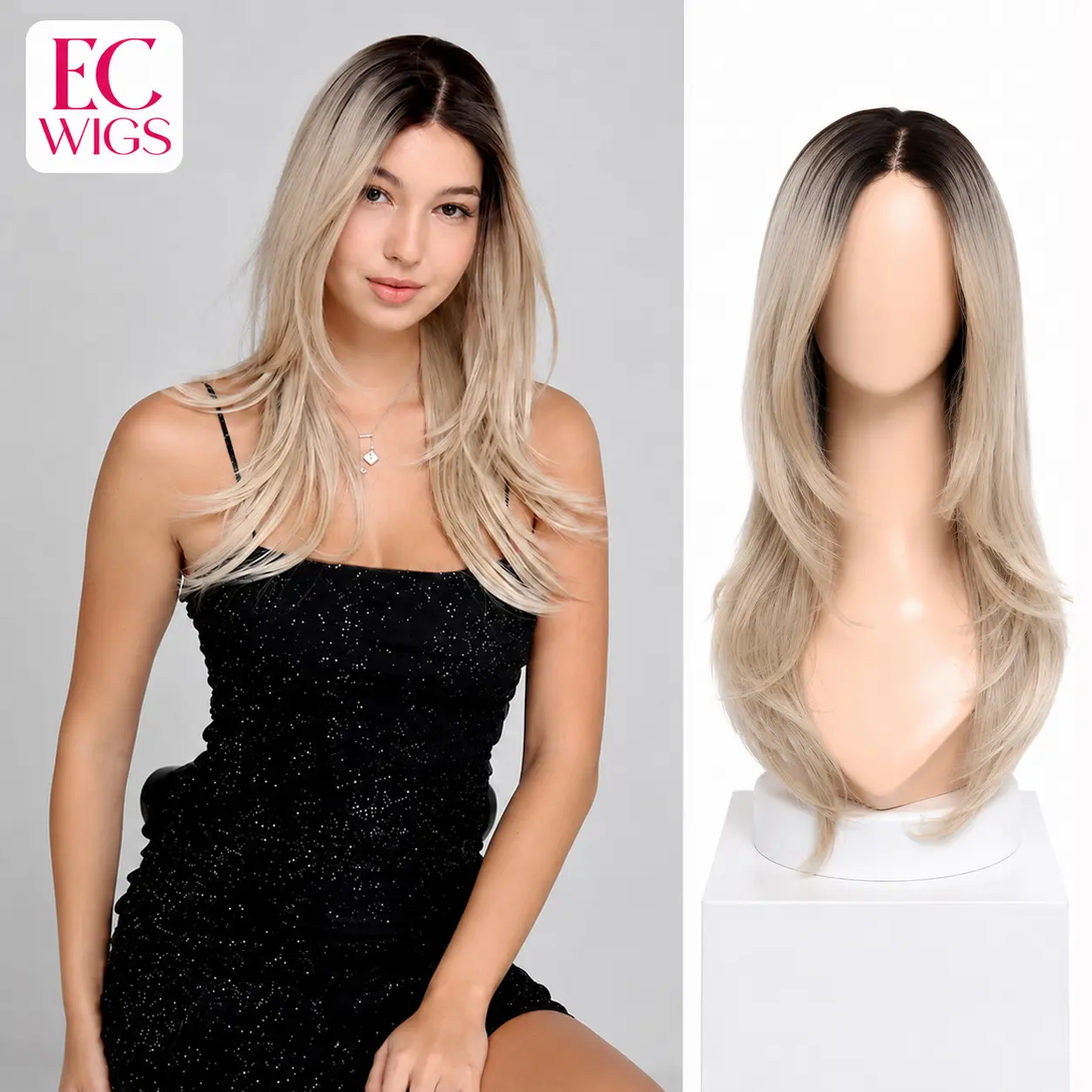 EC Wigs SOPHIA Women's Glueless Frontal Wig, 7*5 Full Monofilament Hand-Tied Top, 24in Natural Wave, Anti-Slip Silicone Strips, Natural Looking Synthetic Mono Lace Free Part, Natural Looking Wigs
