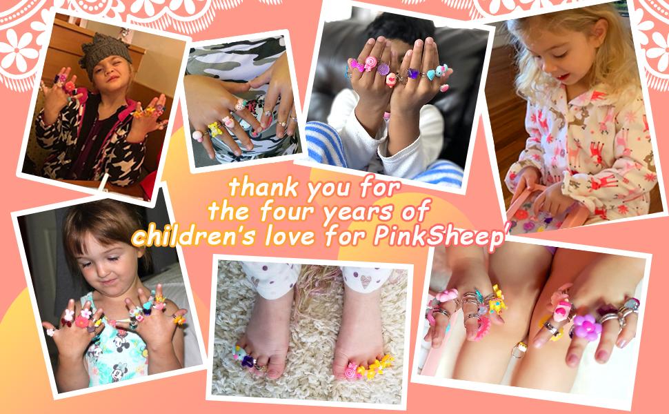 Kids Gifts Nicmore Adjustable Ring 24P Pink Sheet Cute Rings for Girls - Pink Theme, Nickel Free, Safe Materials, Suitable for Ages 3-8
