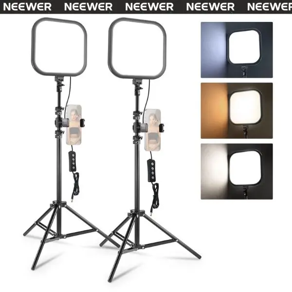 NEEWER L220 15W 10.8" LED Video Panel Light Kit (2 Pack) with Tripod Stands, Bi-Color Dimmable Streaming Lights for Zoom, Vlog, Live Streaming & Home Office tiktokshopbacktoschool