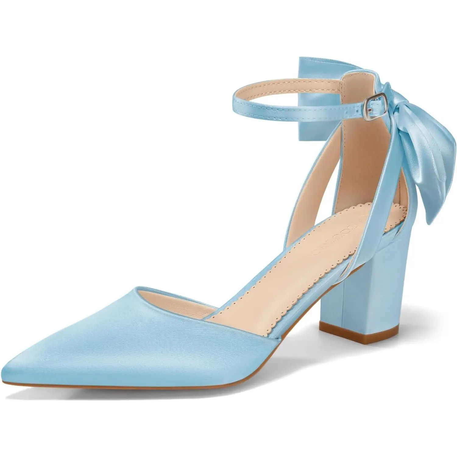 Coutgo Womens Chunky Heels Low Heel Ankle Strap D'Orsay Pumps Closed Pointed Toe Wedding Bridal Shoes tiktokshopbacktoschool