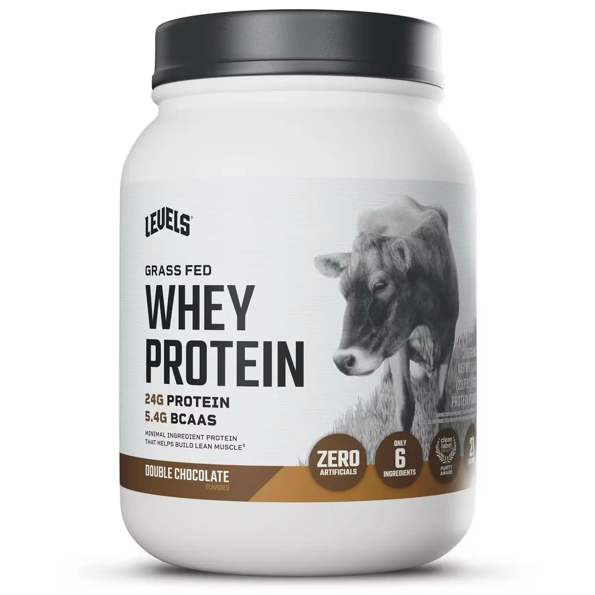 Levels Grass Fed Whey Protein Fitness Supplement, Double Chocolate Flavor, 24g Protein, 5.4g BCAAs, Natural Edible Muscle Supplement, No Artificial Ingredients, Protein Shake, Fitness Supplements