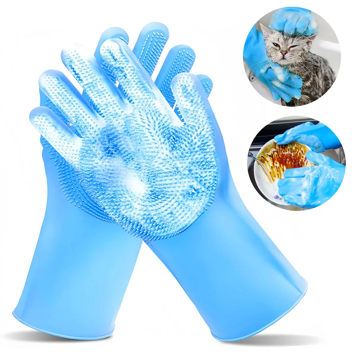 Heat-Resistant Silicone Brush Glove - 27cm, Soft Touch, Heatproof Heat-Safe Brush for Warm Washes, Deep Cleaning, Multi-Purpose Home Care Glove for Pet Grooming (Cats, Dogs) & Kitchen Use