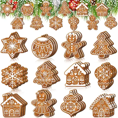 Christmas Wooden Hanging Ornaments 40/36 Pcs Cartoon-Inspired Christmas Character Decor, Green Christmas Monster Decoration, Pink Christmas Tree Ornaments, Santa Candy Cane Gingerbread Ornament, Festival Party Home Xmas Tree Decor