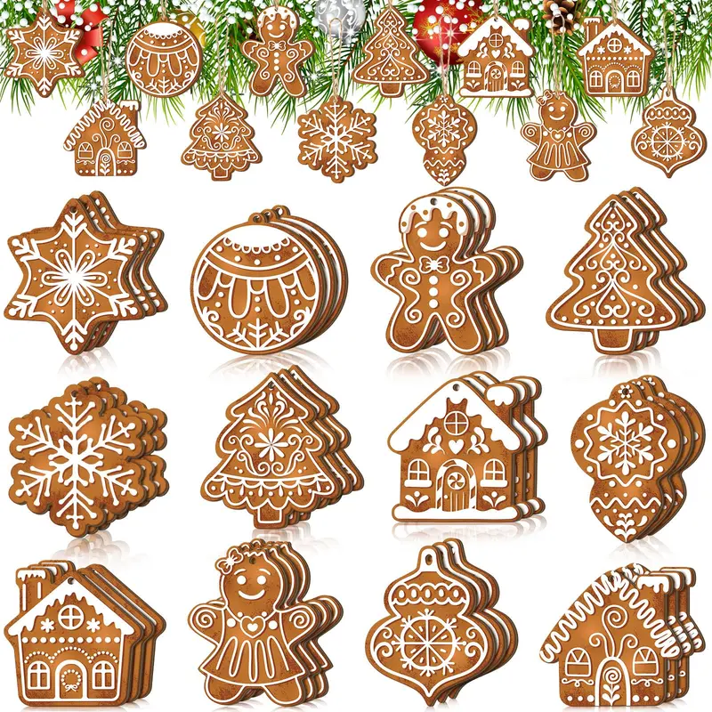 Christmas Wooden Hanging Ornaments 40/36 Pcs Cartoon-Inspired Christmas Character Decor, Green Christmas Monster Decoration, Pink Christmas Tree Ornaments, Santa Candy Cane Gingerbread Ornament, Festival Party Home Xmas Tree Decor