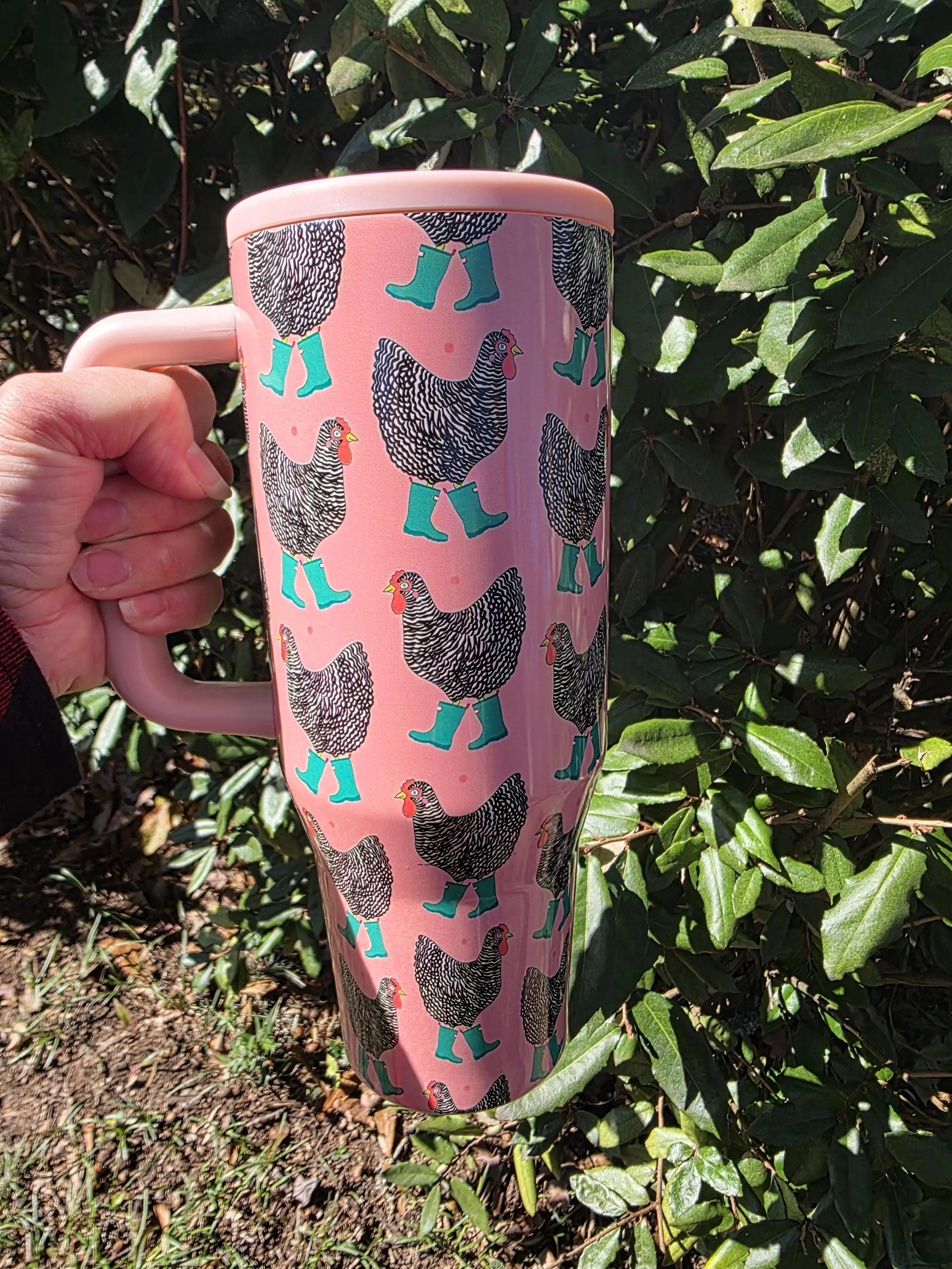 Chicken in Boots 40 oz Tumbler No Spill Lid Flip Top Straw