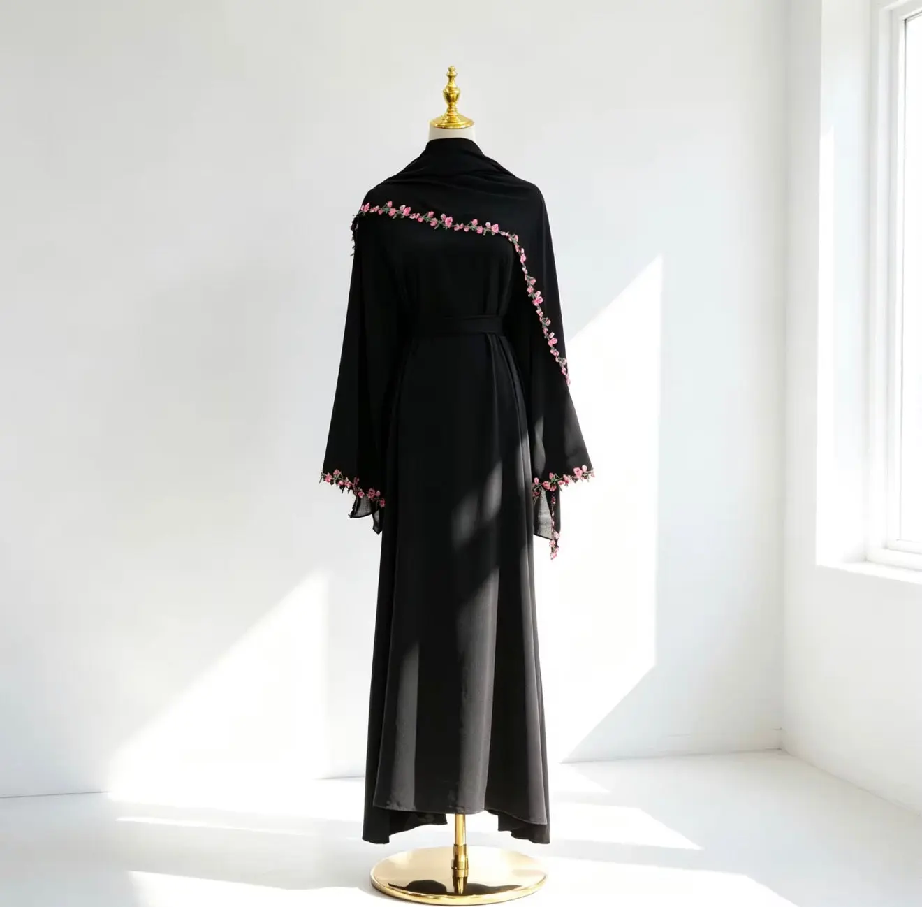 Women's Layali Floral Elegance Safe Abaya - Covered Arms, Matching Hijab, Year-Round Modest Islamic Clothing, 2 Shades