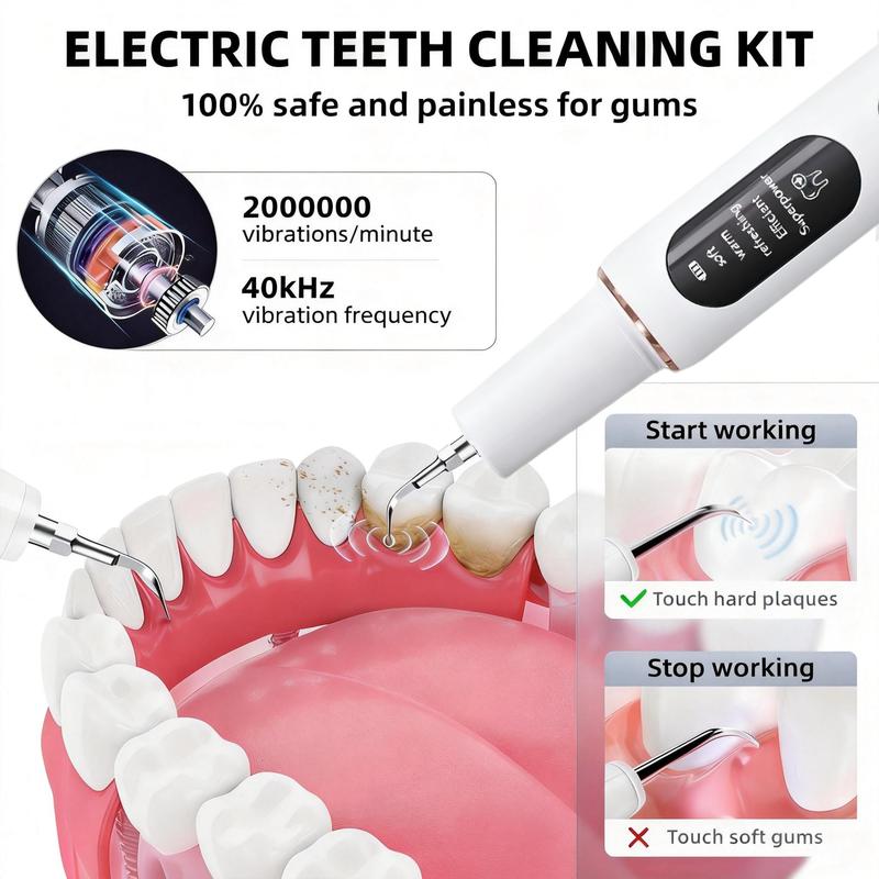 Fancylite Rechargeable LED Oral Plaque Remover，with Replacement Heads & Manual Auxiliary Cleaning Tools, Oral Irrigator for Home Use, Tartar Remover for Teeth,Remover Teeth Cleaning Kit