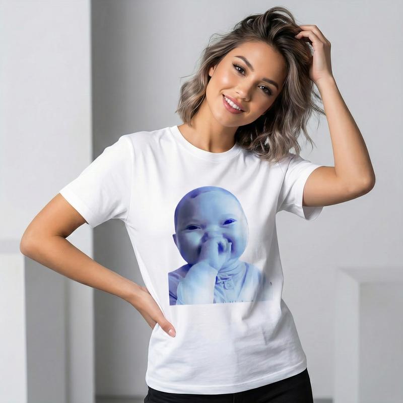Cotton Funny AI Baby Holding Laugh Meme Viral Trend T-Shirt for Casual Wear & Trendy Outfits Comfortable Breathable Design