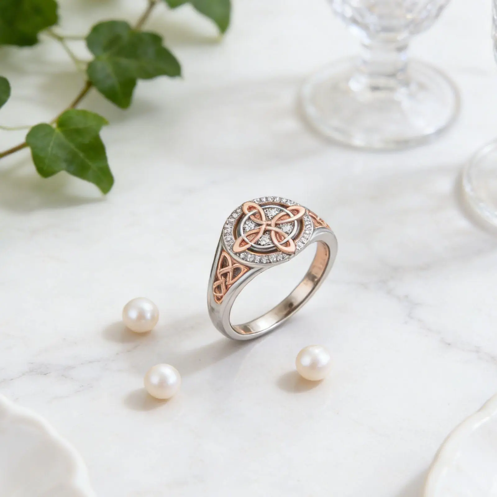 September Laurel  Rose Gold Plated Witches Knot Ring, Anillo Nudo de Bruja Original Celtic Knot Jewelry, Cubic Zirconia Decorated Witch’s Knot Ring, Witchtok Witch Jewelry Pagan Jewelry for Devotion and Protection Valentine’s Day gift