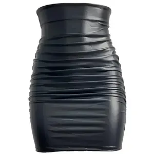 Elegant high waisted leather mini women's skirt - sexy pleated nightclub style, slim fit, black, glossy treatment, perfect for spring and summer
