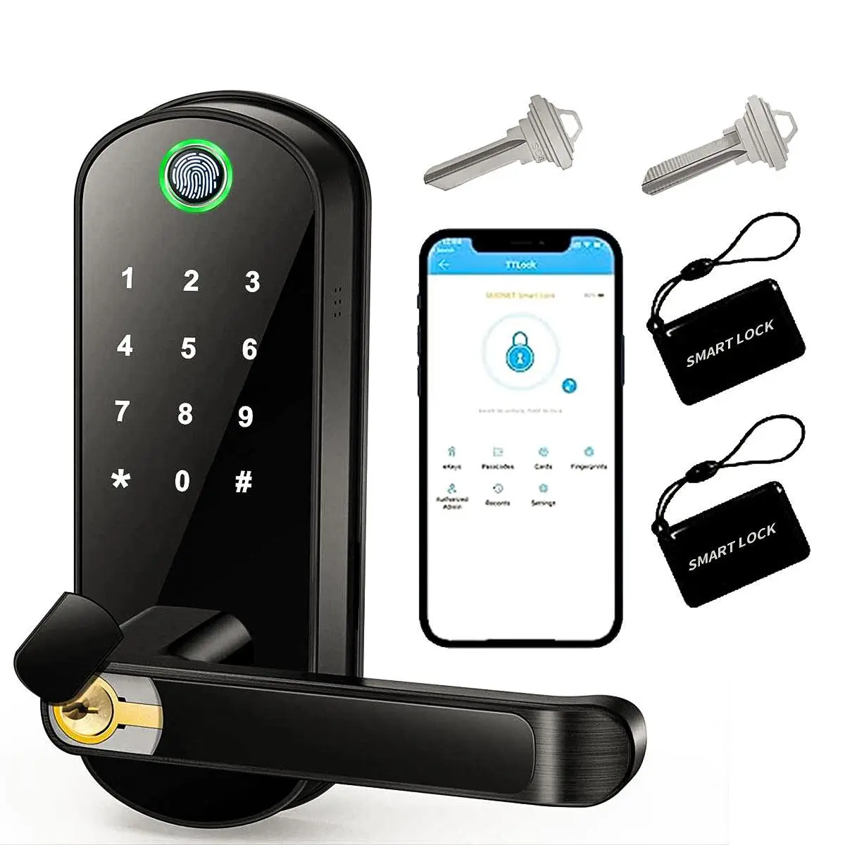 1pc Smart Door Lock, Fingerprint Door Lock, Keyless Entry Door Lock With Keypad, APP Controll TT Lock, With NFC, Digital Door Lock With Reversible Handle For Home, Rental, Office And Hotel, Fingerprint Smart Locks, Biometric Lock
