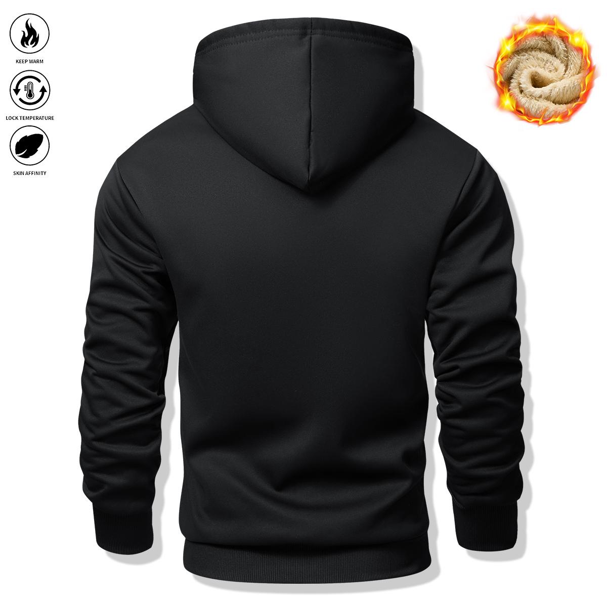 Men's Casual Sports Fleece-Lined Thickened Hoodie, Suitable for Gym Workouts, Running, and Other Outdoor Activities, Perfect Gift for Autumn and Winter