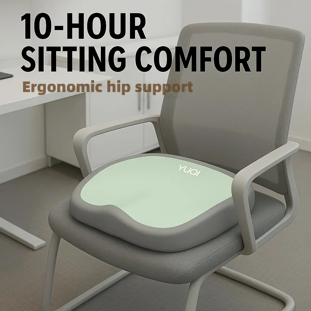 Ergonomic Memory Foam Seat Cushion - Minimalist Solid, Washable Cover, Universal Fit, 10-Hour Long Hours Support for Hip & Tailbone, Non-Slip Orthopedic Pad for Sciatica Pain Relief, Office/Car Use, Gift for Office Workers