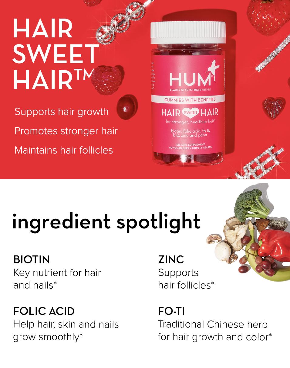 HUM Hair Strong - Daily Biotin Gummies for Hair Growth - Fo Ti, Folic Acid, Zinc, Vitamin B12 & PABA to Support Healthy Hair, Skin & Nails
