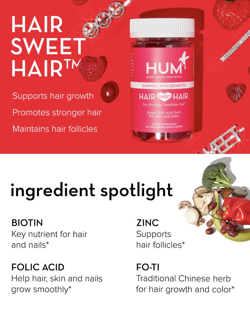 HUM Hair Strong - Daily Biotin Gummies for Hair Growth - Fo Ti, Folic Acid, Zinc, Vitamin B12 & PABA to Support Healthy Hair, Skin & Nails