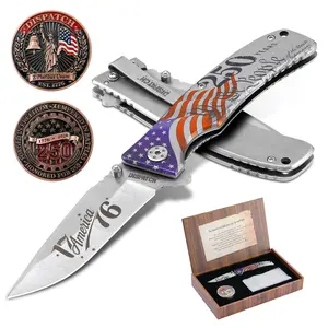 250th Anniversary Folding Knife Gift Set – Patriotic EDC Pocket Tool Knife with Stainless Steel Blade & Frame Lock, Commemorative Coin, Presentation Box and Cleaning Cloth for Men