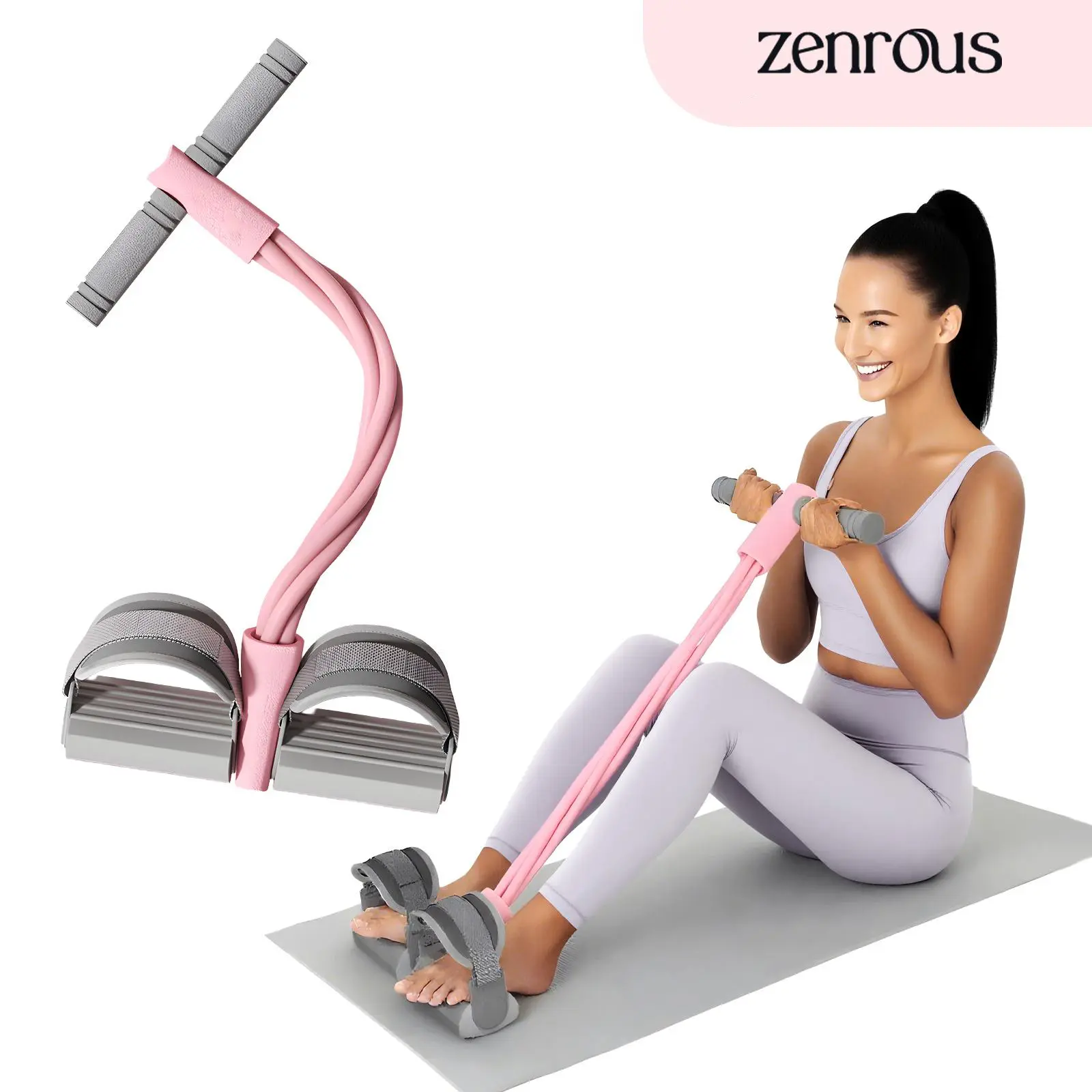 ZENROUS 2.0 Sit-up Resistance Machine with Adjustable Elastic Band - Workout Bands, Chafe Free, Attachment Type, Pedal Design, Home Gym Stuff for Full-body Strength Training, Sit-ups