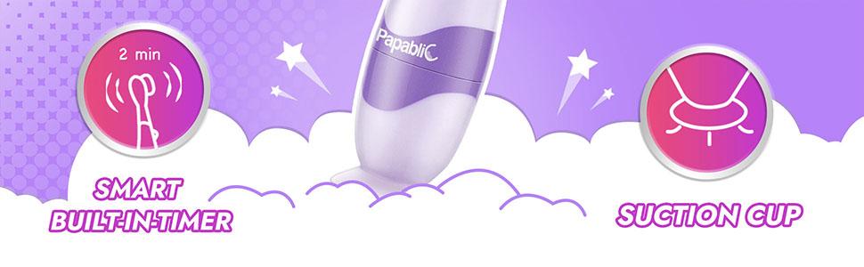 Papablic (Arya) Toddler Sonic Toothbrush Kids for 1-3Y, Cute Unicorn Cover & Smart LED Timer, 4 Brush Heads, Baby Daily Lightweight Oral Hydiene, Christmas Gift