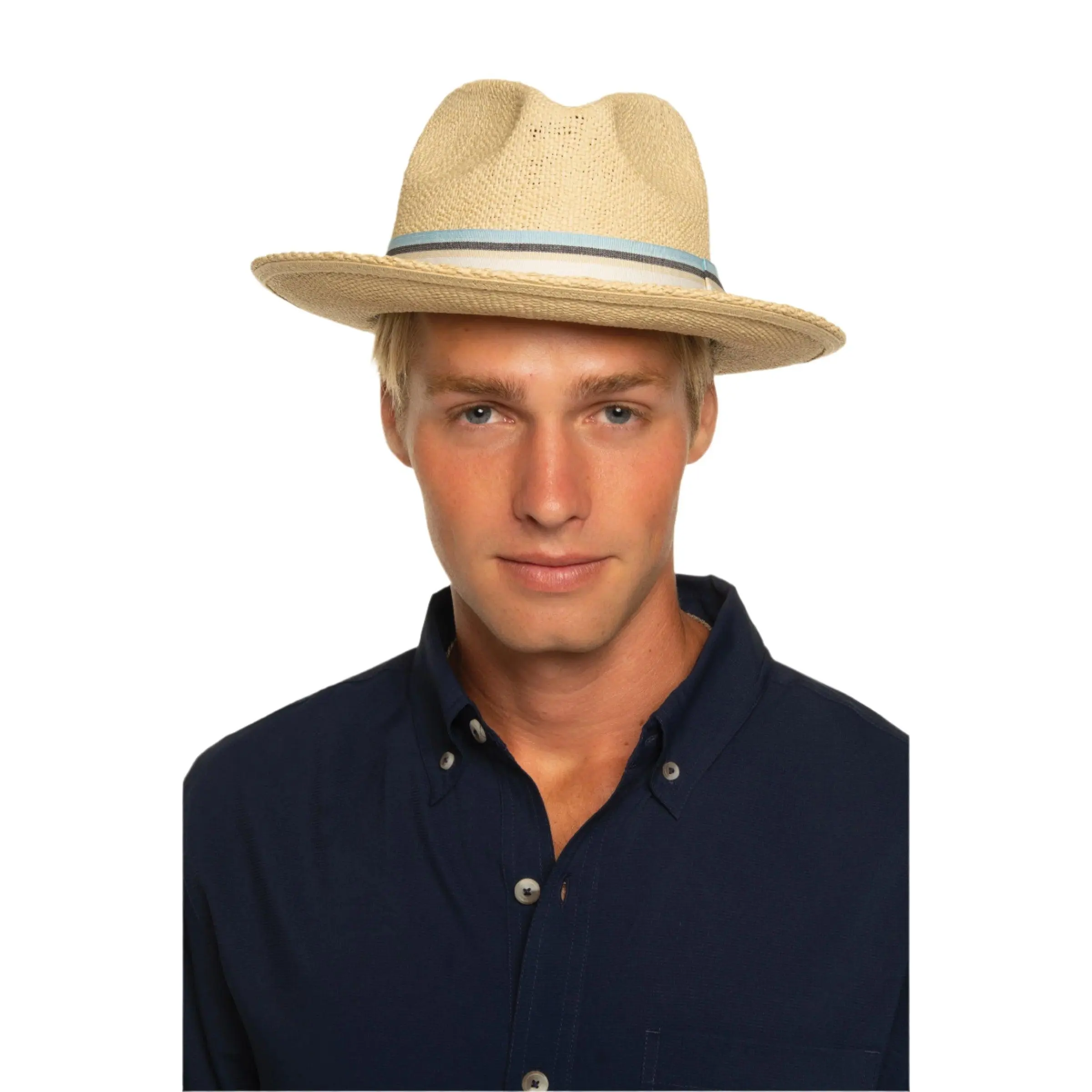 Surf Club | Men's Hand Woven Fedora Rugby Stripe Band | Natural