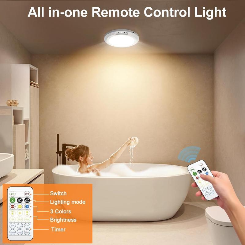 4Pcs Rechargeable Motion Sensor LED Ceiling Light, Wireless Battery-Operated Overhead Lamp, 3-Color Dimmable Indoor Light for Closet, Pantry, Hallway, Shower, Shed, Modern Semi-Flush Mount(5000amh)