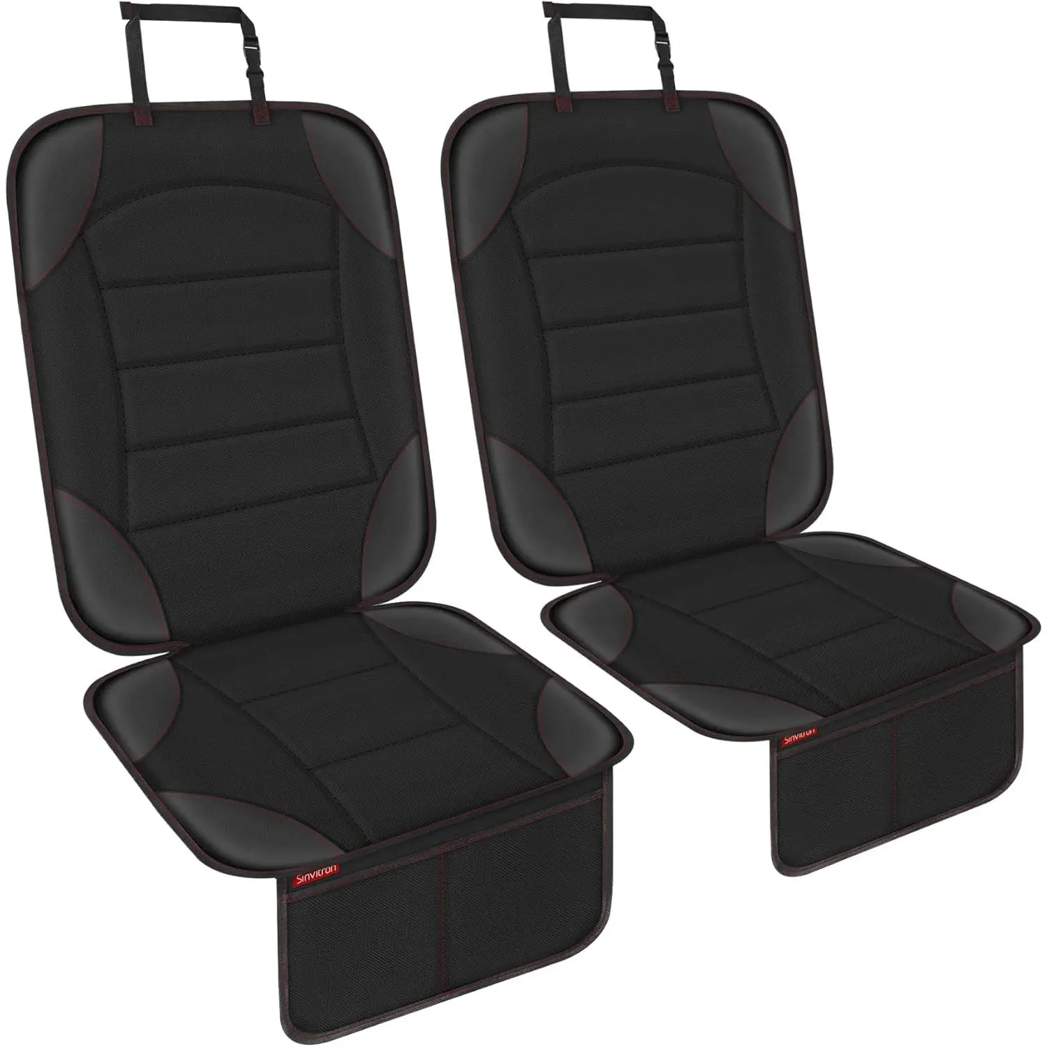 Car Seat Protector for Child Car Seat - Waterproof Non-Slip Leather Mat with 2 Mesh Pockets, Universal Seat Cover for Baby, Pets & Vehicles(2-Pack,Black)